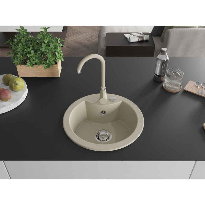 Mexen Diego fregadero de granito de 1 seno con grifo de cocina Telma, beige - 6512-69-670200-69