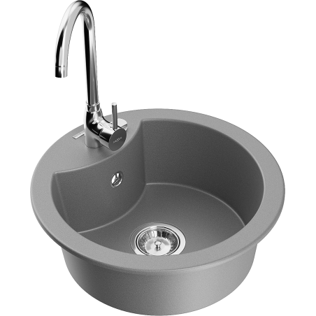 Mexen Diego granitspüle 1-becken mit Küchenarmatur Telma, grau - 6512-71-670200-00