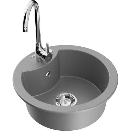 Mexen Diego single-bowl granite sink with Telma kitchen tap, grey - 6512-71-670200-00