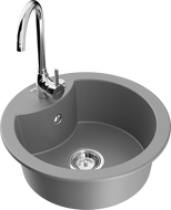 Mexen Diego granitā izlietne ar vienu nodalījumu un virtuves jaucējkrānu Telma, pelēka - 6512-71-670200-00