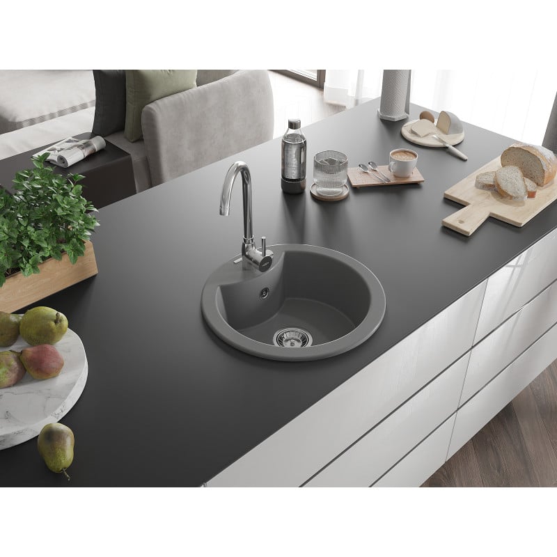 Mexen Diego fregadero de granito de 1 seno con grifo de cocina Telma, gris - 6512-71-670200-00