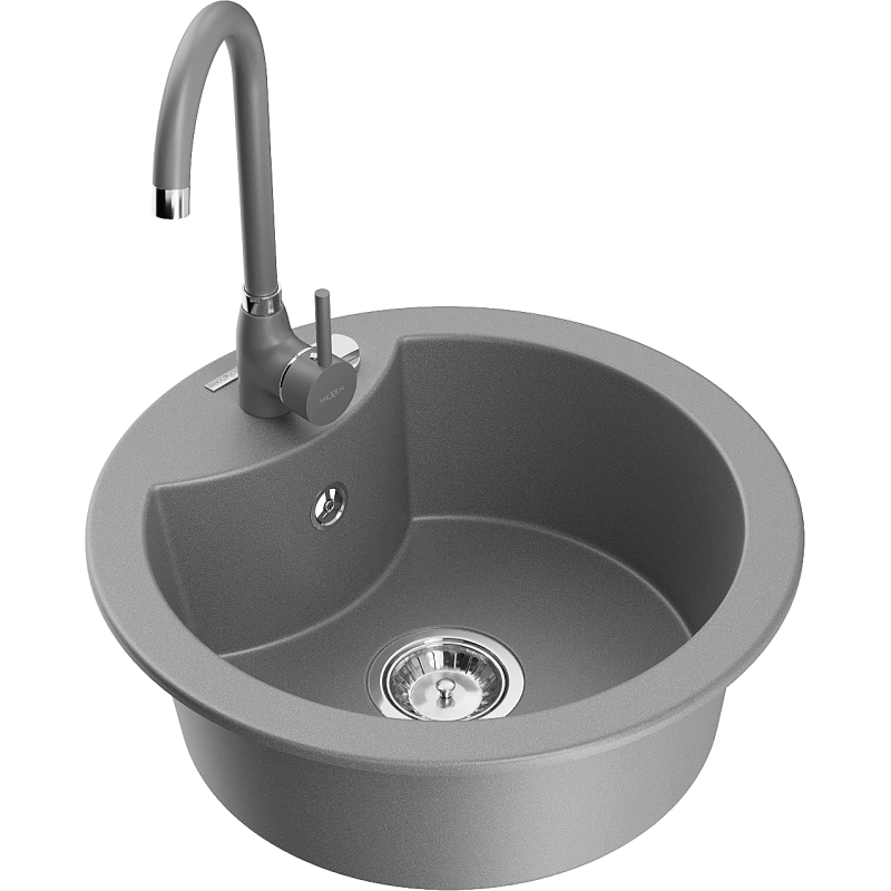Mexen Diego 1-bowl granite sink with Telma kitchen tap, grey - 6512-71-670200-71