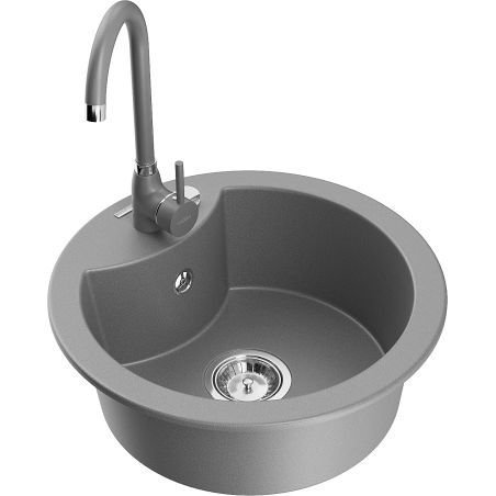 Mexen Diego 1-bowl granite sink with Telma kitchen tap, grey - 6512-71-670200-71