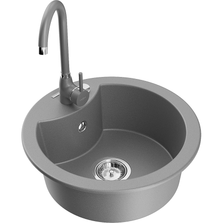Mexen Diego fregadero de granito de 1 seno con grifo de cocina Telma, gris - 6512-71-670200-71