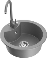 Mexen Diego granite kitchen sink 1-bowl with Telma kitchen faucet, gray - 6512-71-670200-71