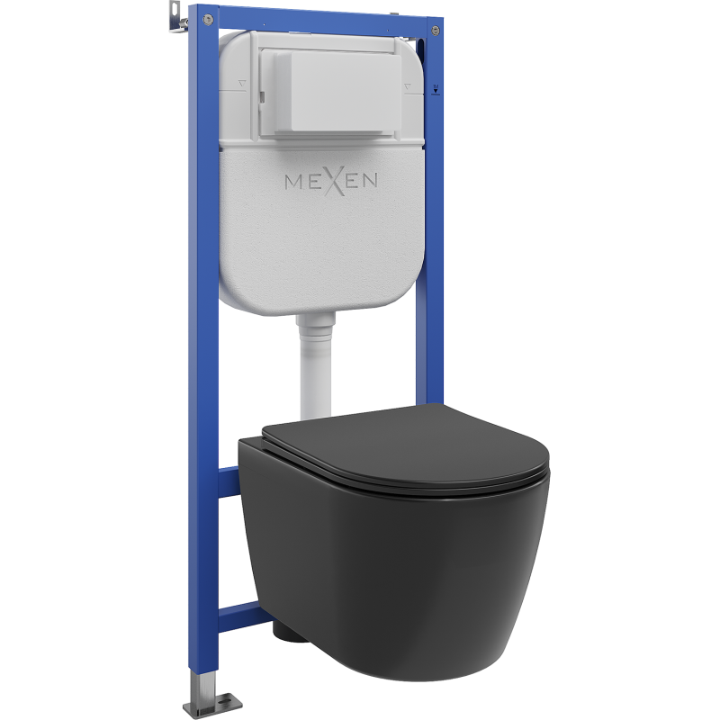 Mexen Carmen WC Concealed Set with Pneumatic Frame Tex Air E with Toilet Bowl and Soft-Close Seat, Matte Black - 610930881085A
