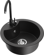 Mexen Diego 1-bowl granite sink with Telma kitchen faucet, black/silver - 6512-73-670200-70