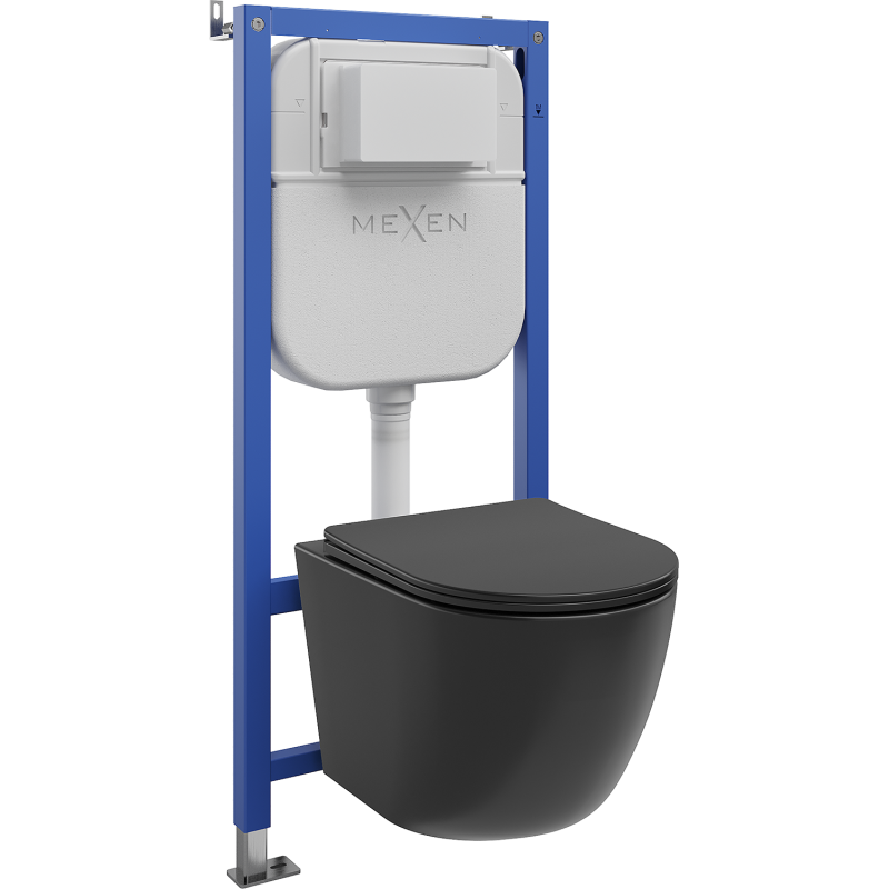 Mexen Lena WC Concealed Set Tex E Frame with Tornado Toilet Bowl and Soft-Close Seat, Black Matte - 610930221085T