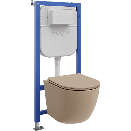 Mexen Lena conjunto empotrado WC estructura neumática Tex Air E con taza para inodoro y asiento de caída suave, capuchino mate