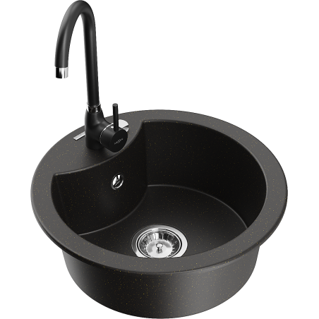 Mexen Diego Granitspüle mit 1 Becken und Telma Küchenarmatur, schwarz/gold - 6512-75-670200-70