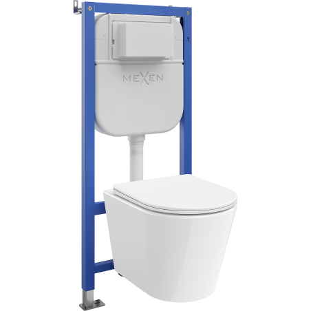 Mexen Rico conjunto empotrado WC bastidor neumático Tex Air E con inodoro Tornado y asiento de cierre suave, blanco