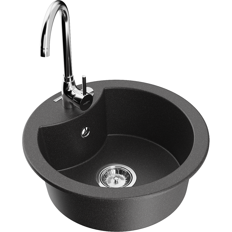 Mexen Diego fregadero de granito de 1 compartimento con grifo de cocina Telma, negro moteado - 6512-76-670200-00