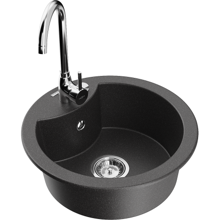 Mexen Diego 1-bowl granite sink with Telma kitchen tap, black speckled - 6512-76-670200-00