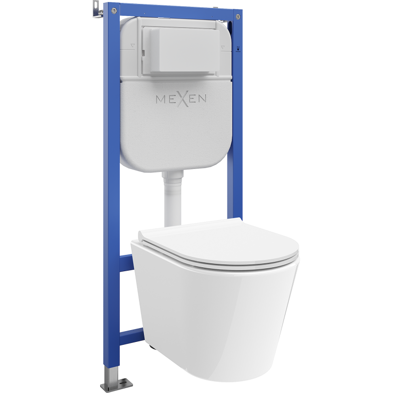 Mexen Rico WC Concealed Cistern Set Tex Air E Pneumatic Frame with Toilet Bowl and Soft-Close Seat, White - 610930720500A
