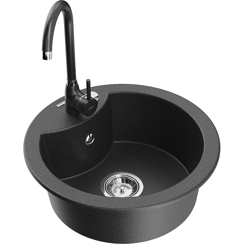 Mexen Diego fregadero de granito de 1 seno con grifo de cocina Telma, negro moteado - 6512-76-670200-76