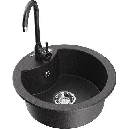 Mexen Diego granieten spoelbak 1-komerig met keukenkraan Telma, zwart gespikkeld - 6512-76-670200-76