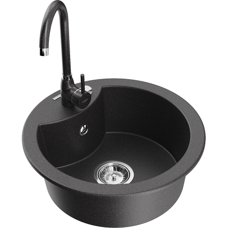 Mexen Diego granite sink 1-bowl with Telma kitchen faucet, black speckled - 6512-76-670200-76