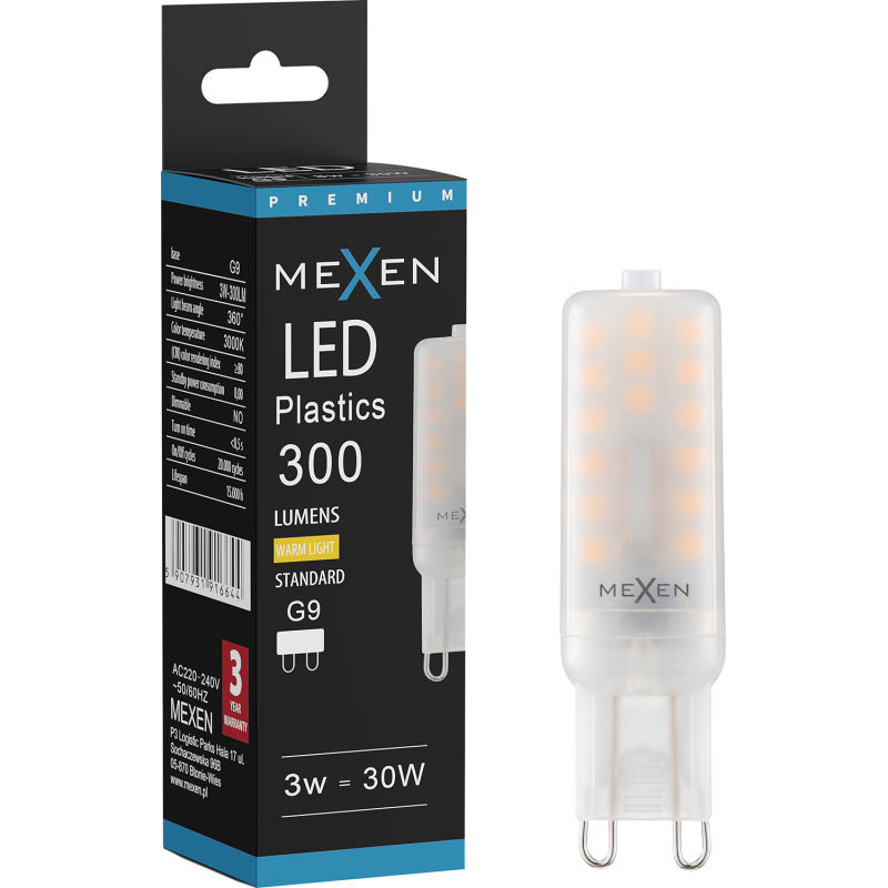 Mexen Aura żarówka LED G9, 3W, Ciepła - 3000K, 300 lm - L120-G9-0330-01