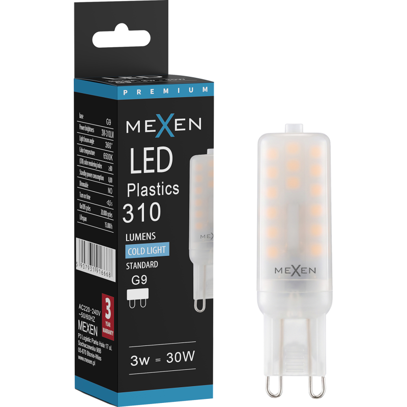 Mexen Aura żarówka LED G9, 3W, Zimna - 6500K, 310 lm - L120-G9-0365-01