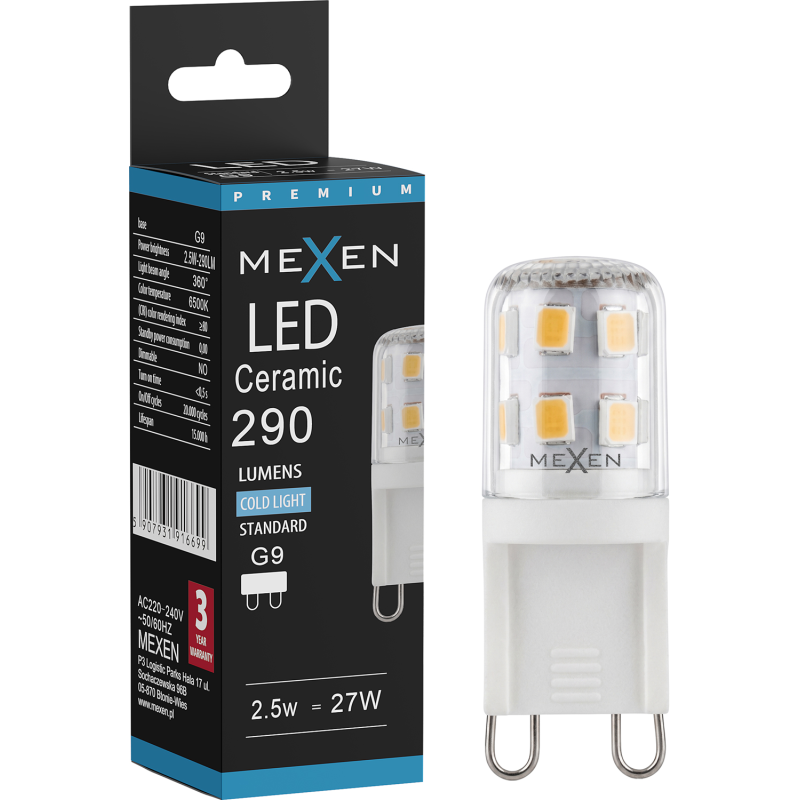 Mexen Aura żarówka LED G9, 2,5W, Zimna - 6500K, 290 lm - L121-G9-0265-01