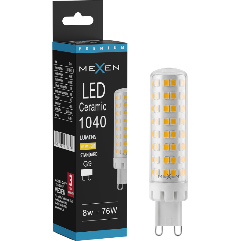 Mexen Aura żarówka LED G9, 8W, Ciepła - 3000K, 1040 lm - L121-G9-0830-01