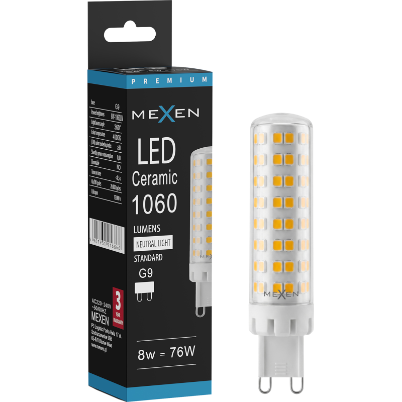 Mexen Aura żarówka LED G9, 8W, Neutralna - 4000K, 1060 lm - L121-G9-0840-01