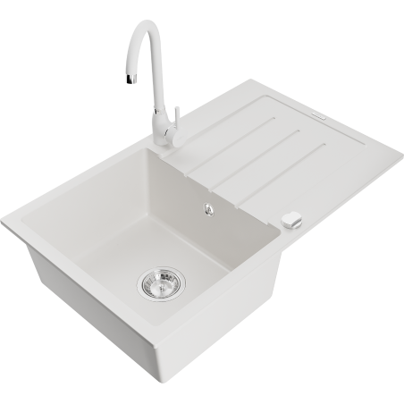 Mexen Bruno fregadero de granito de 1 cubeta con escurridor y grifo de cocina Telma, blanco - 6513-20-670200-20