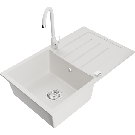 Mexen Bruno lava-loiça de granito de 1 cuba com escorredor e torneira de cozinha Telma, branco - 6513-20-670200-20