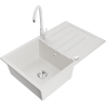 Mexen Bruno fregadero de granito de 1 seno con escurridor y grifo de cocina Telma, blanco - 6513-20-670200-20