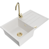 Mexen Bruno fregadero de granito de 1 cubeta con escurridor y grifo de cocina Telma, blanco - 6513-20-670200-50