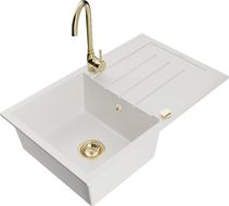 Mexen Bruno graniittinen 1-altaainen tiskiallas valutustasolla ja Telma keittiöhana, valkoinen - 6513-20-670200-50