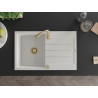 Mexen Bruno fregadero de granito de 1 cubeta con escurridor y grifo de cocina Telma, blanco - 6513-20-670200-50