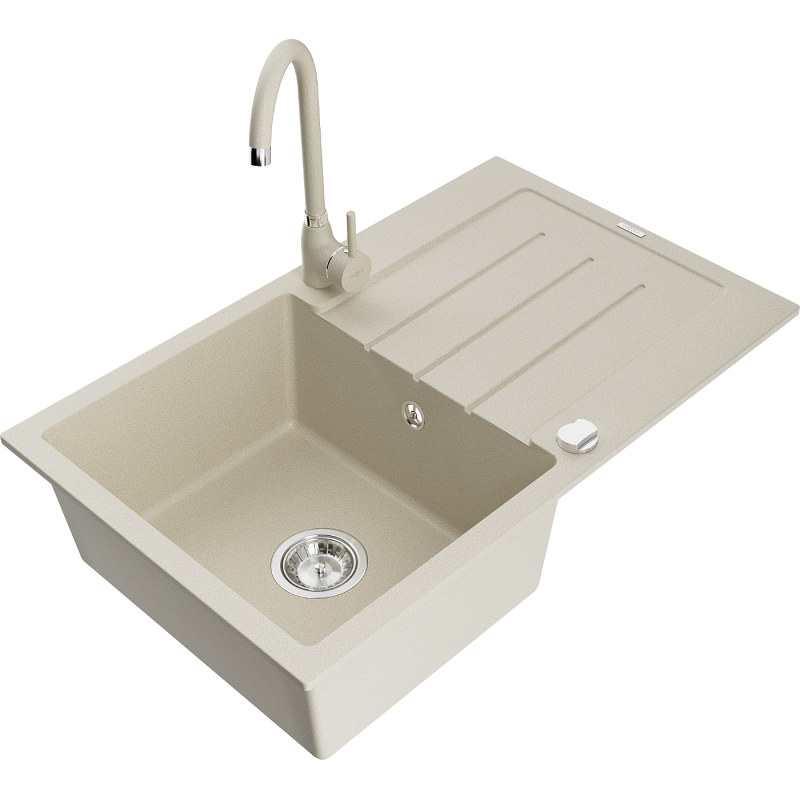 Mexen Bruno fregadero de granito de 1 seno con escurridor y grifo de cocina Telma, beige - 6513-69-670200-69