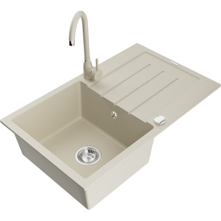 Mexen Bruno granitdiskho med en kammare, avrinningsyta och köksblandare Telma, beige - 6513-69-670200-69