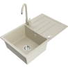 Mexen Bruno fregadero de granito de 1 cubeta con escurridor y grifo de cocina Telma, beige - 6513-69-670200-69