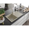 Mexen Bruno évier en granit 1-bac avec égouttoir et robinet de cuisine Telma, beige - 6513-69-670200-69