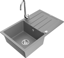 Mexen Bruno granitdiskbänk med 1 ho, avrinning och Telma köksblandare, grå - 6513-71-670200-00