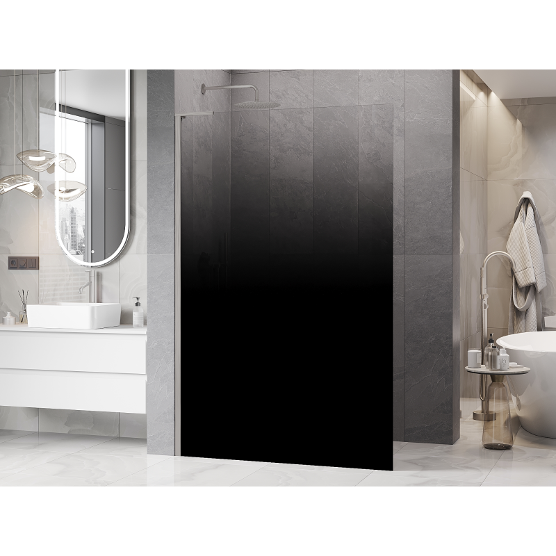 Mexen Kioto L Πάνελ ντους Walk-in 80 x 200 cm, ombre μαύρο 8 mm, βουρτσισμένο νικέλιο