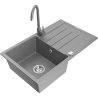 Mexen Bruno granite kitchen sink with 1 bowl and drainer and Telma kitchen tap, grey - 6513-71-670200-71