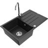 Mexen Bruno 1-bowl granite sink with drainer and Telma kitchen tap, black/silver - 6513-73-670200-00