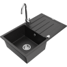 Mexen Bruno lava-louça em granito de uma cuba com escorredor e torneira de cozinha Telma, preto/prateado - 6513-73-670200-00