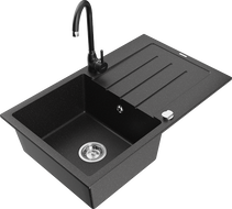 Mexen Bruno granitent Spullbak mat enger Schoss mat Ofdropper an Kichekran Telma, schwaarz/sëlwreg - 6513-73-670200-70