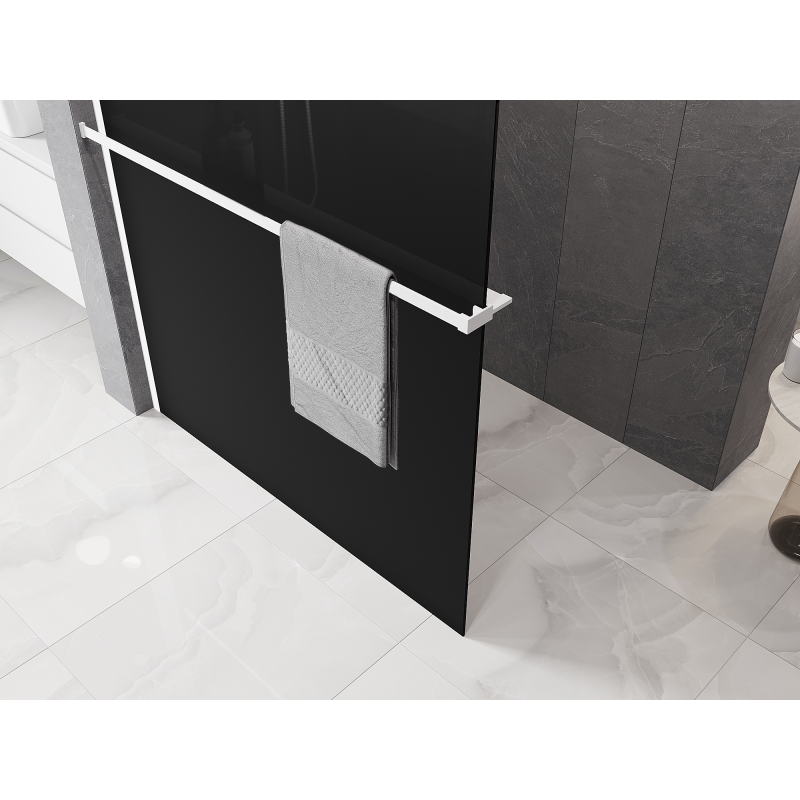 Mexen Kioto+ ścianka prysznicowa z półką Walk-in 70 x 200 cm, ombre czarna 8 mm, biała - 800-070-121-20-76