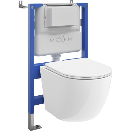 Mexen Lena Concealed Toilet Set with Tex Air XS-F Pneumatic Frame, Toilet Bowl, and Soft-Close Seat, White - 610830220300A