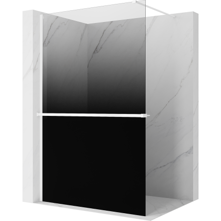 Mexen Kioto+ ścianka prysznicowa z półką Walk-in 130 x 200 cm, ombre czarna 8 mm, biała - 800-130-121-20-76