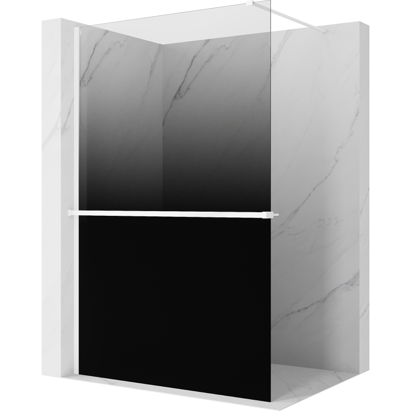 Mexen Kioto+ shower wall with shelf Walk-in 150 x 200 cm, black ombre 8 mm, white - 800-150-121-20-76