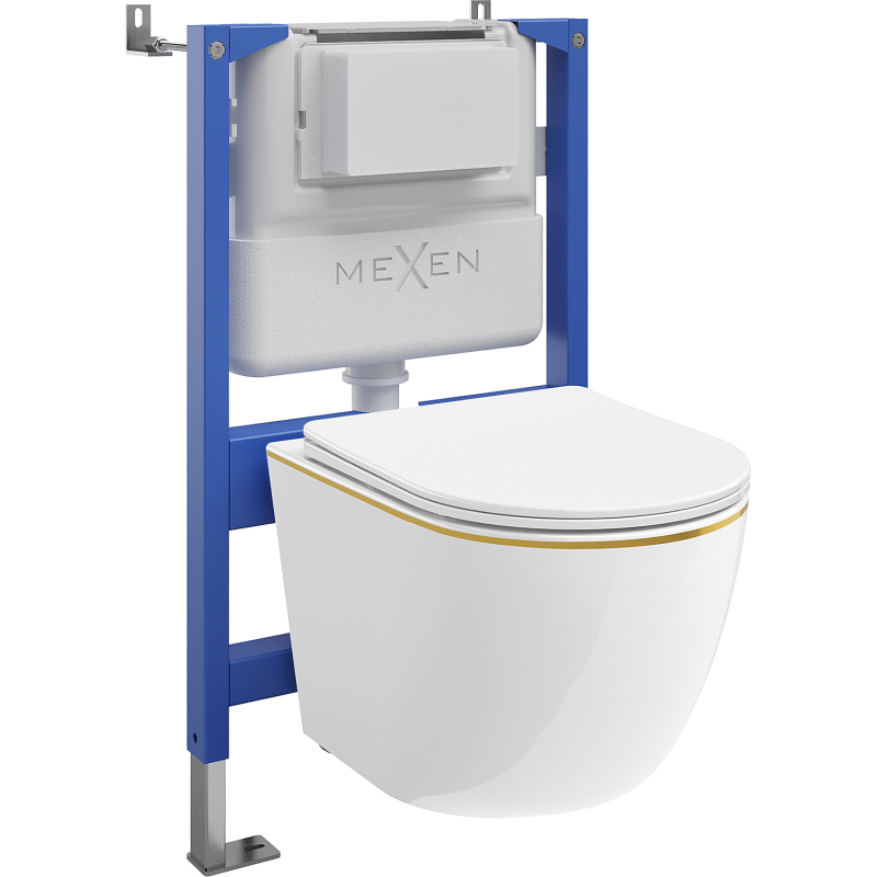 Mexen Lena podžbukni WC set s pneumatskim okvirom Tex Air XS-F s WC školjkom i daskom s mekanim zatvaranjem, bijelo/zlatno