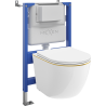 Mexen Lena ensemble WC encastré châssis pneumatique Tex Air XS-F avec cuvette WC et abattant à descente progressive, blanc/or
