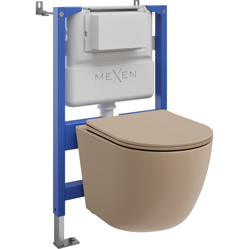 Mexen Lena inbouwset WC pneumatisch frame Tex Air XS-F met WC-pot en softclose zitting, cappuccino mat - 610830224064A