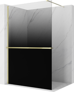 Mexen Kioto+ ścianka prysznicowa z półką Walk-in 100 x 200 cm, ombre czarna 8 mm, złota - 800-100-121-50-76